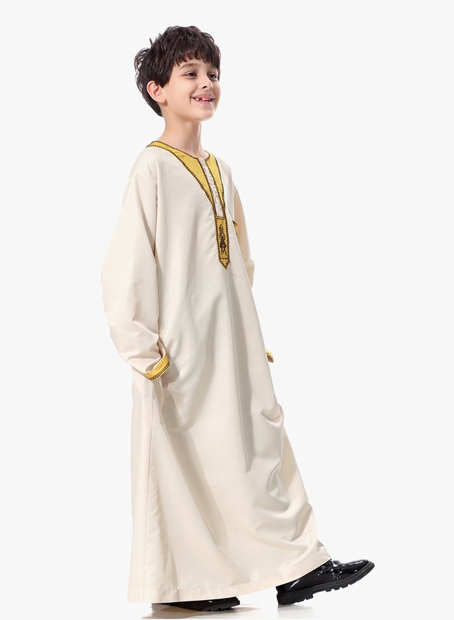 Henley Neck Arabi Kandora Beige/Yellow