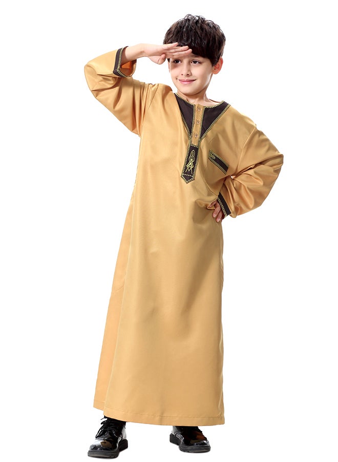 Long Sleeve Solid Saudi Arab Kandora Dress Brown