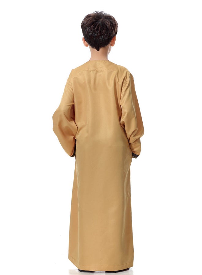 Long Sleeve Solid Saudi Arab Kandora Dress Brown