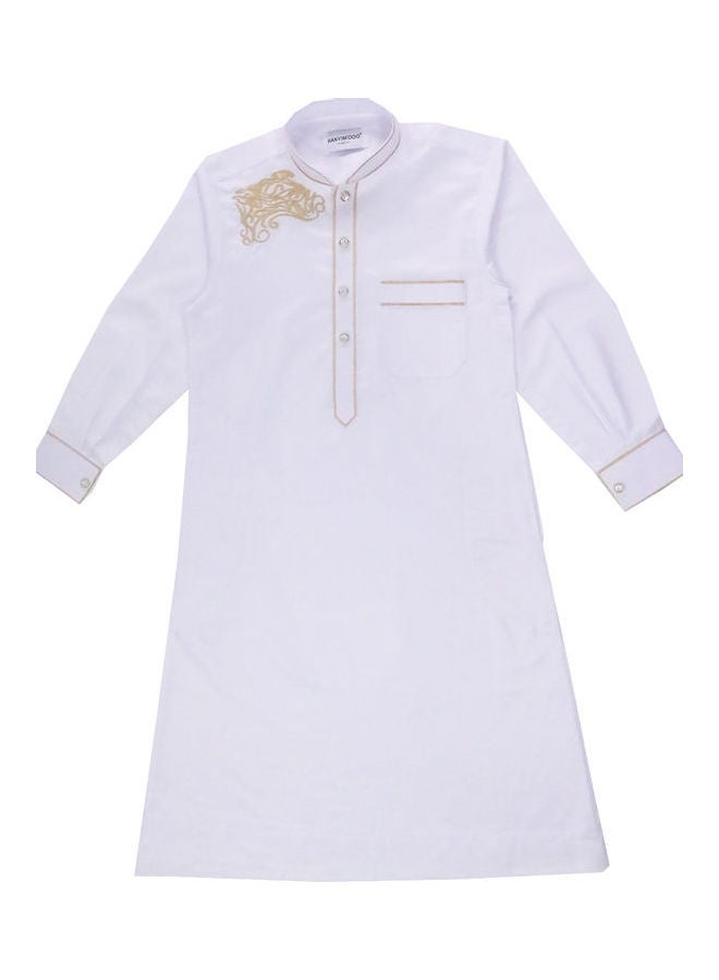 Stand Collar Long Sleeve Casual Kaftan White