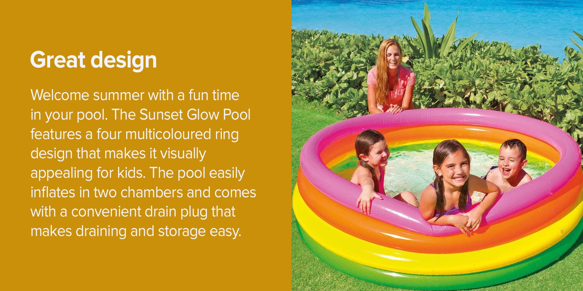 3 Ring Portable Inflatable Lightweight Compact Circular Swimming Pool 86x25cm