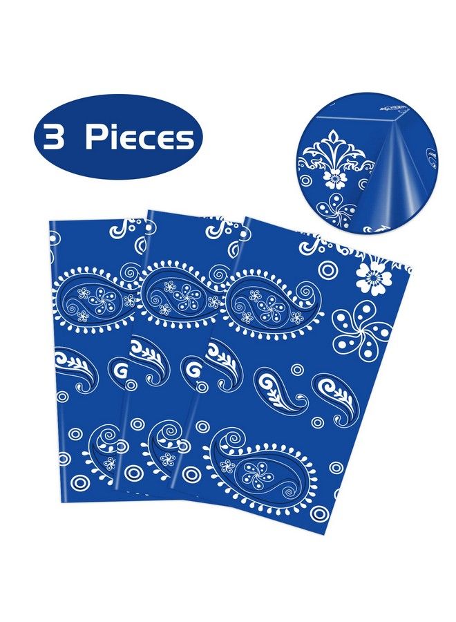 3 Pieces Bandana Western Party Tablecloth Bandana Western Cowboy Themed Disposable Table Cloth Paisley Print Plastic Rectangular Floral Table Covers For Western Cowboy Themed Party Decorations