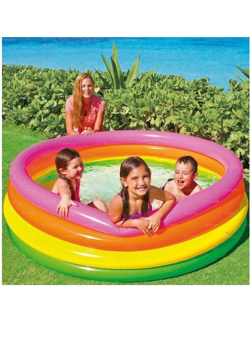 4 Ring Portable Inflatable Lightweight Compact Circular Swimming Pool Multicoloured