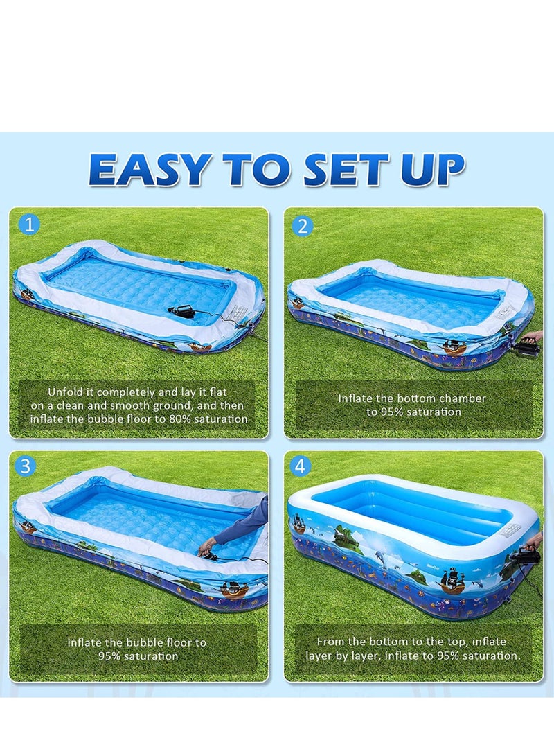 Inflatable Swimming Pool Kiddie Pool Large Size Blow Up Swimming Pool for Family Adults Kids Toddler Giant Rectangle Lounge Blowup Pool for Indoor Outdoor Backyard Ground 210cm x 150cm x 60cm