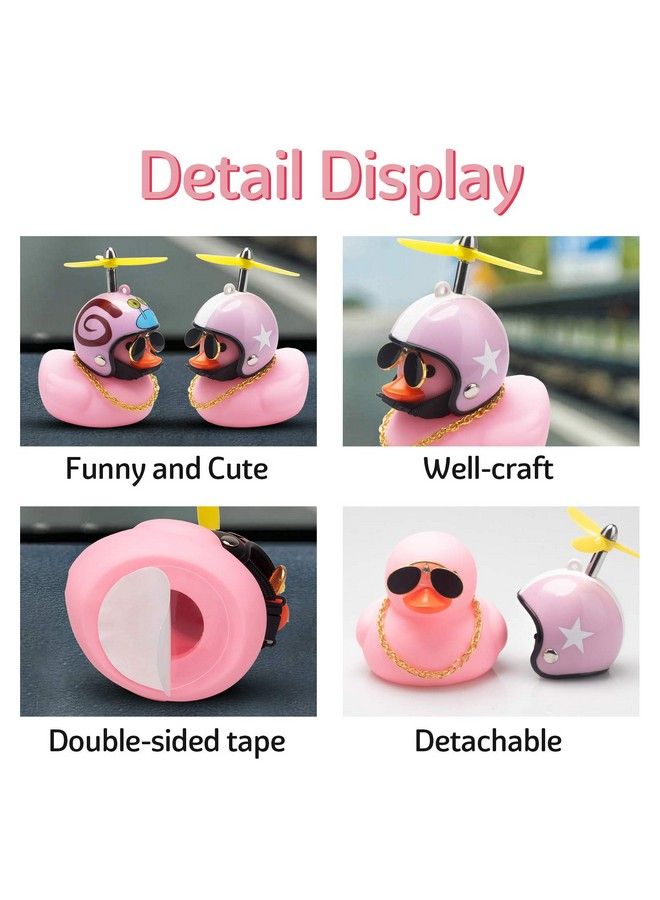 Pink Duck Car Dashboard Decorations Rubber Duck Car Ornaments Cool Duck With Propeller Helmet Sunglasses Gold Chain (Pink Hat White Star)
