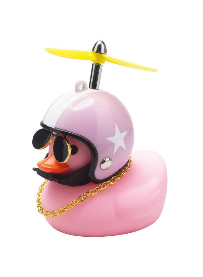 Pink Duck Car Dashboard Decorations Rubber Duck Car Ornaments Cool Duck With Propeller Helmet Sunglasses Gold Chain (Pink Hat White Star)