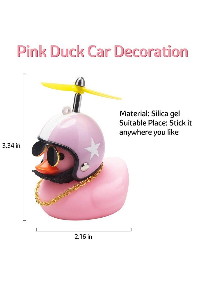 Pink Duck Car Dashboard Decorations Rubber Duck Car Ornaments Cool Duck With Propeller Helmet Sunglasses Gold Chain (Pink Hat White Star)