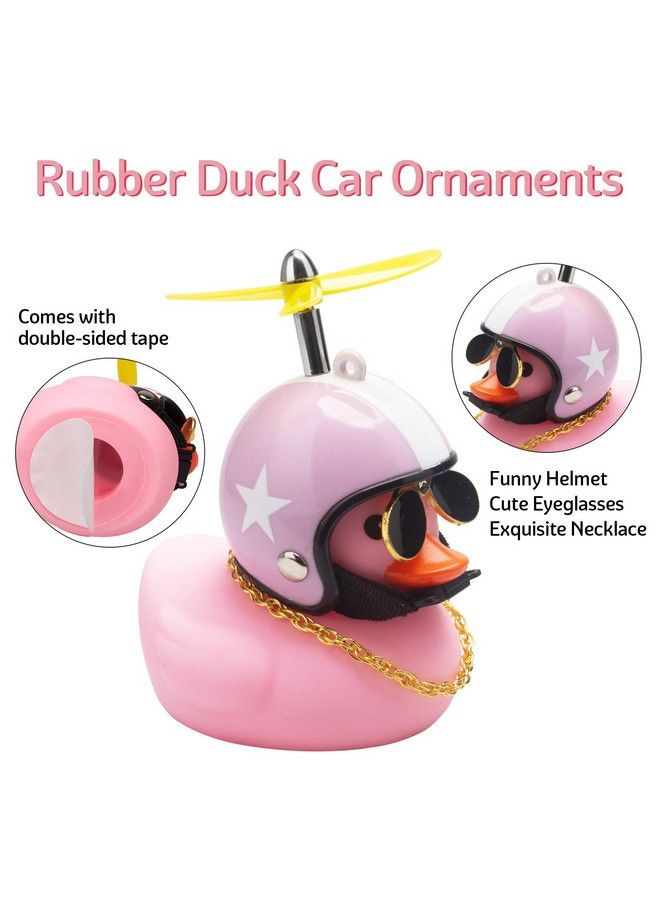 Pink Duck Car Dashboard Decorations Rubber Duck Car Ornaments Cool Duck With Propeller Helmet Sunglasses Gold Chain (Pink Hat White Star)