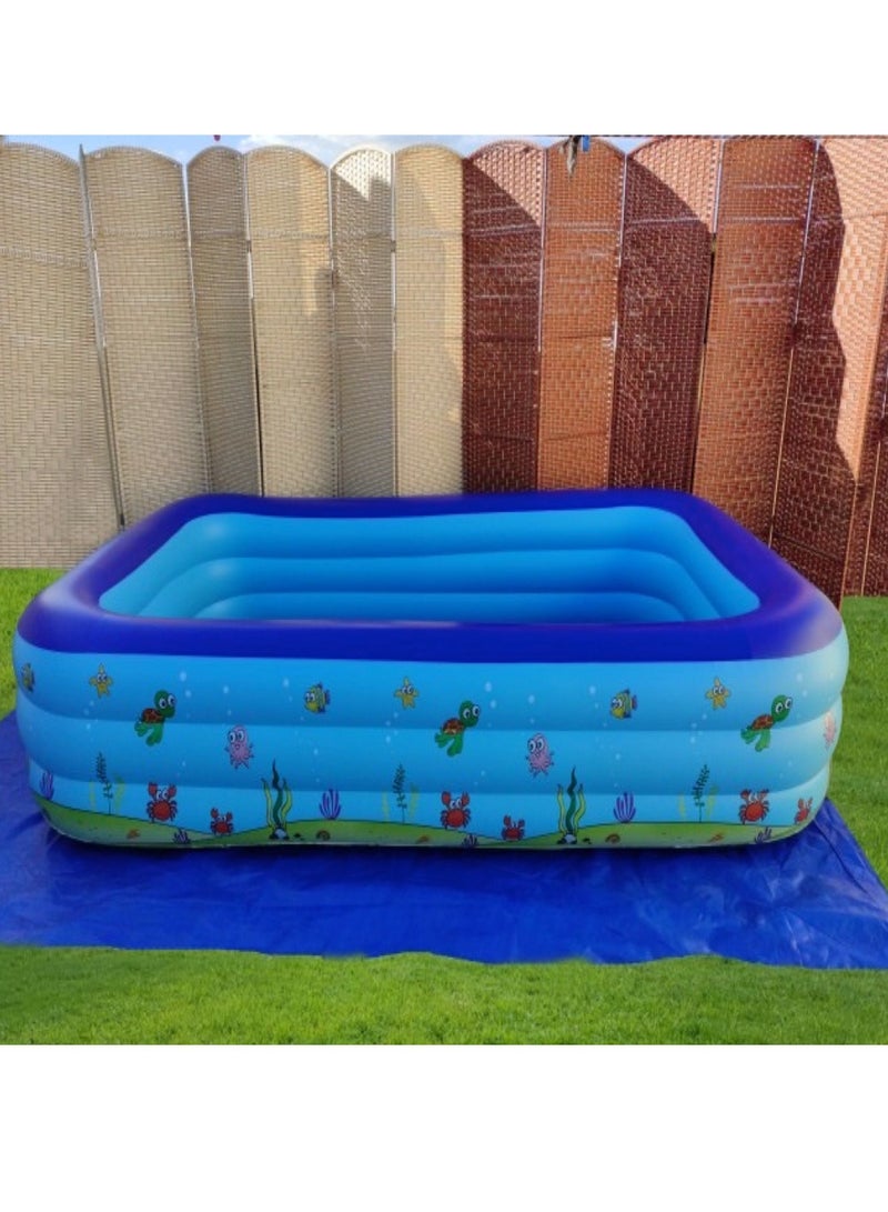 Inflatable Swimming Pool Kiddie Pool Large Size Blow Up Swimming Pool for Family Adults Kids Toddler Giant Rectangle Lounge Blowup Pool for Indoor Outdoor Backyard Ground 210cm x 150cm x 60cm