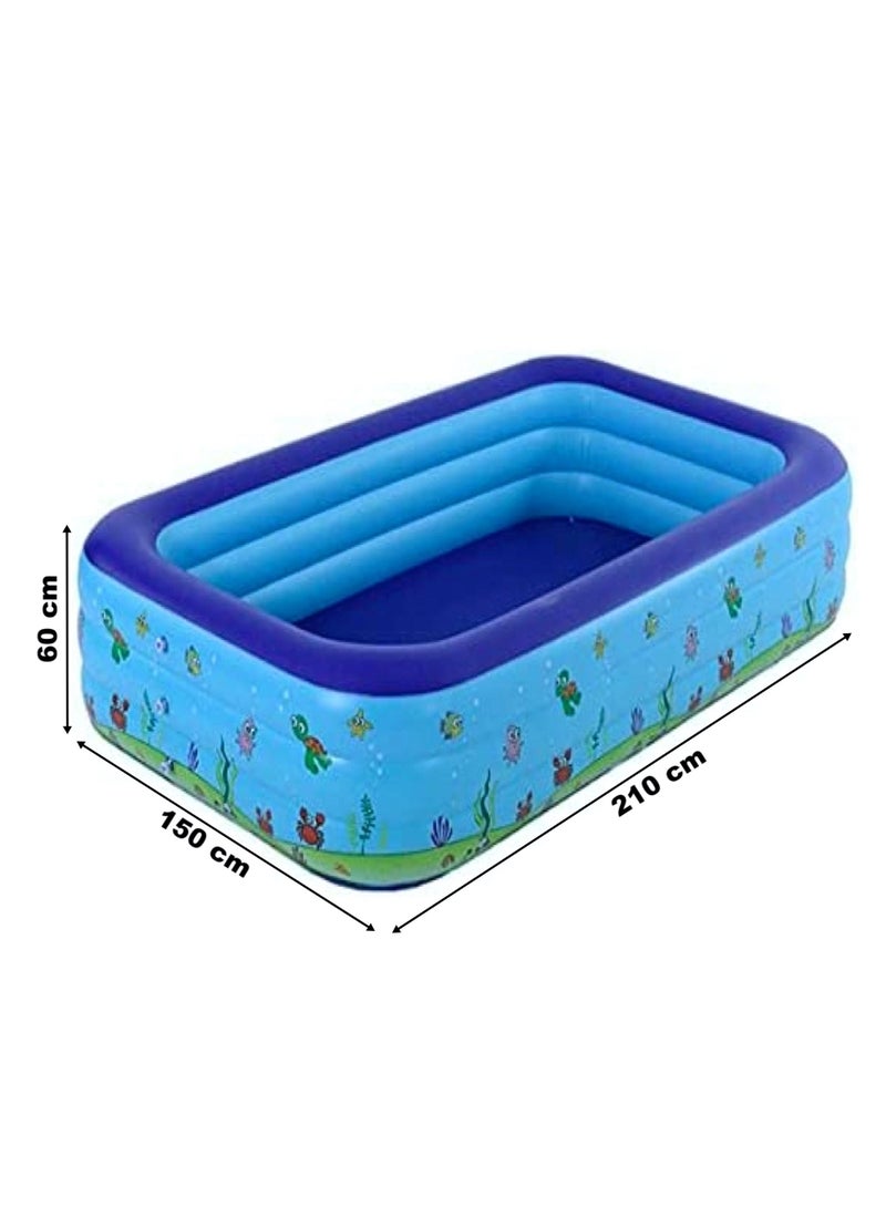 Inflatable Swimming Pool Kiddie Pool Large Size Blow Up Swimming Pool for Family Adults Kids Toddler Giant Rectangle Lounge Blowup Pool for Indoor Outdoor Backyard Ground 210cm x 150cm x 60cm