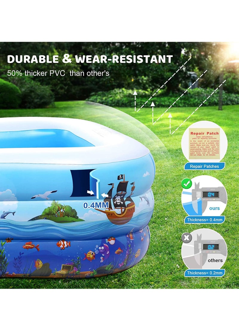 Inflatable Swimming Pool Kiddie Pool Large Size Blow Up Swimming Pool for Family Adults Kids Toddler Giant Rectangle Lounge Blowup Pool for Indoor Outdoor Backyard Ground 210cm x 150cm x 60cm