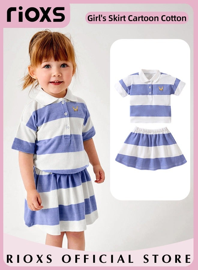 Toddlers Kids Girls Short Sleeve Button Up A Line Dress Round Neck Knitted 100% Cotton Princess Summer Doll Collar Dress