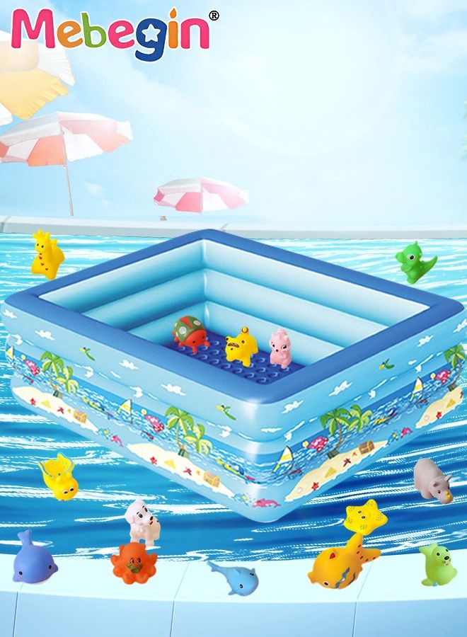 Rectangle Non-Slip Splash Pad Kiddie Pool with 16 Animal Figures Inflatable Swimming Pool for Toddler Child Sprinkler for Kids Fun Backyard Fountain Outdoor Water Toys for Girls Boys 130*97*58cm