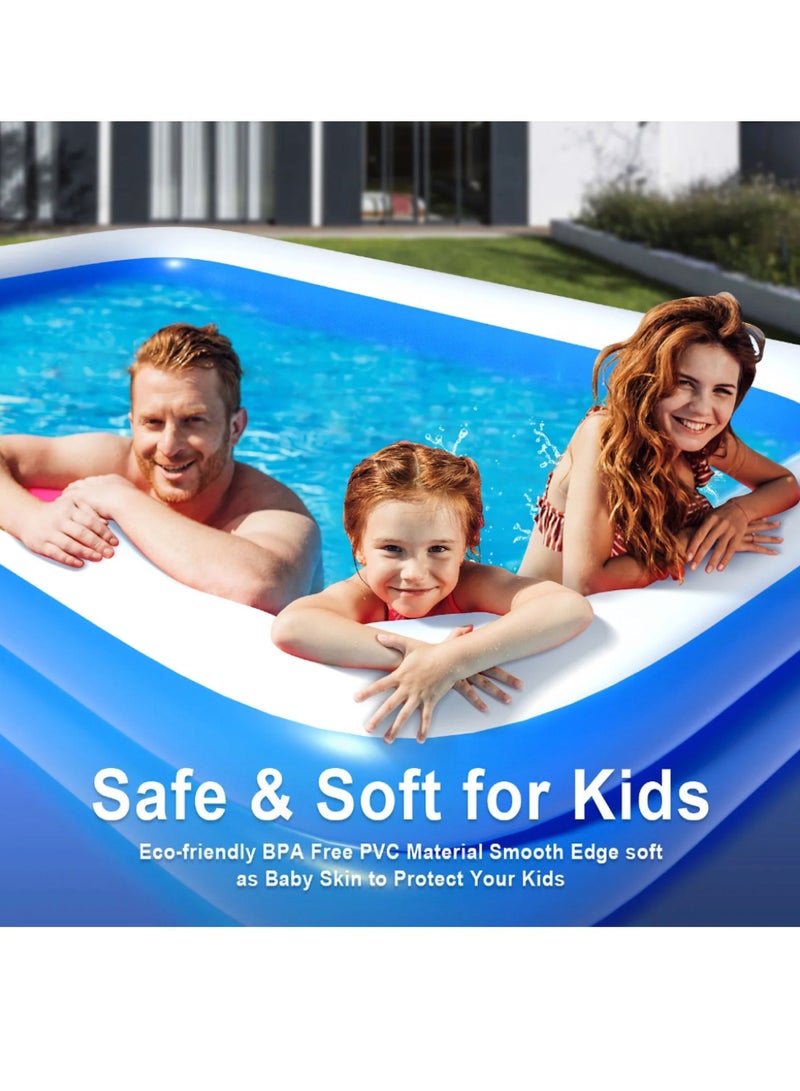 Inflatable Swimming Pool Kiddie Pool Large Size Blow Up Swimming Pool for Family Adults Kids Toddler Giant Rectangle Lounge Blowup Pool for Indoor Outdoor Backyard Ground 180cm x 140cm x 60cm