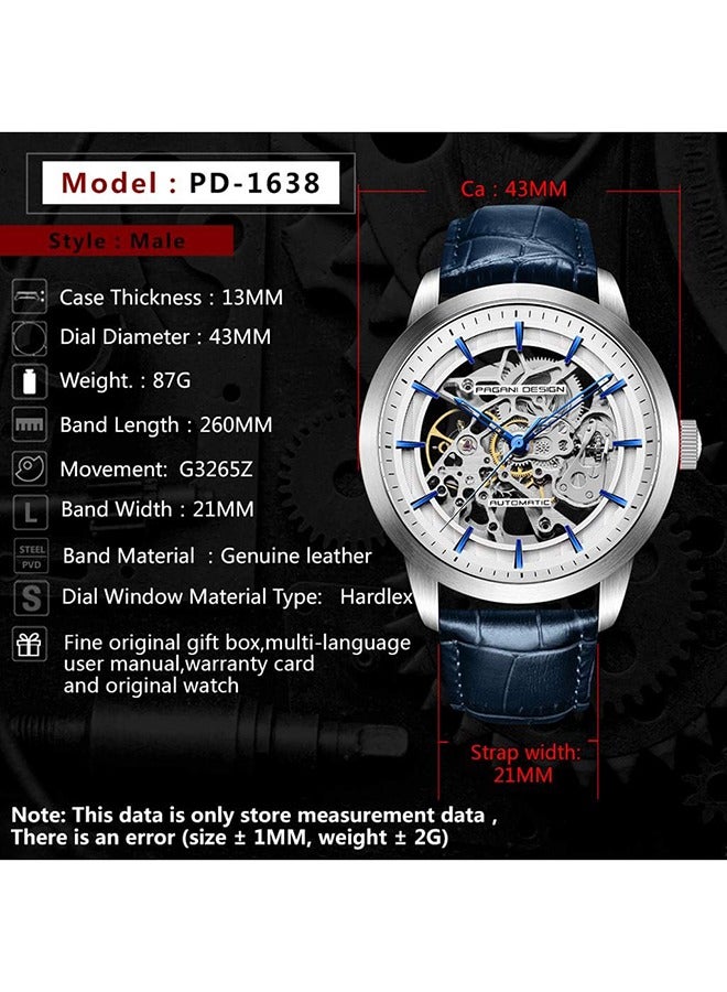 Automatic Mens Watches Skeleton Mechanical Wrist Watch for Men Waterproof Genuine Leather Watchband Luxury Self-Winding Stainless Steel Analog Watch for Men Collection