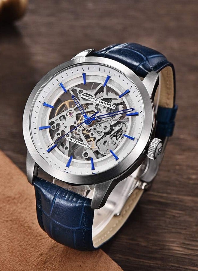 Automatic Mens Watches Skeleton Mechanical Wrist Watch for Men Waterproof Genuine Leather Watchband Luxury Self-Winding Stainless Steel Analog Watch for Men Collection