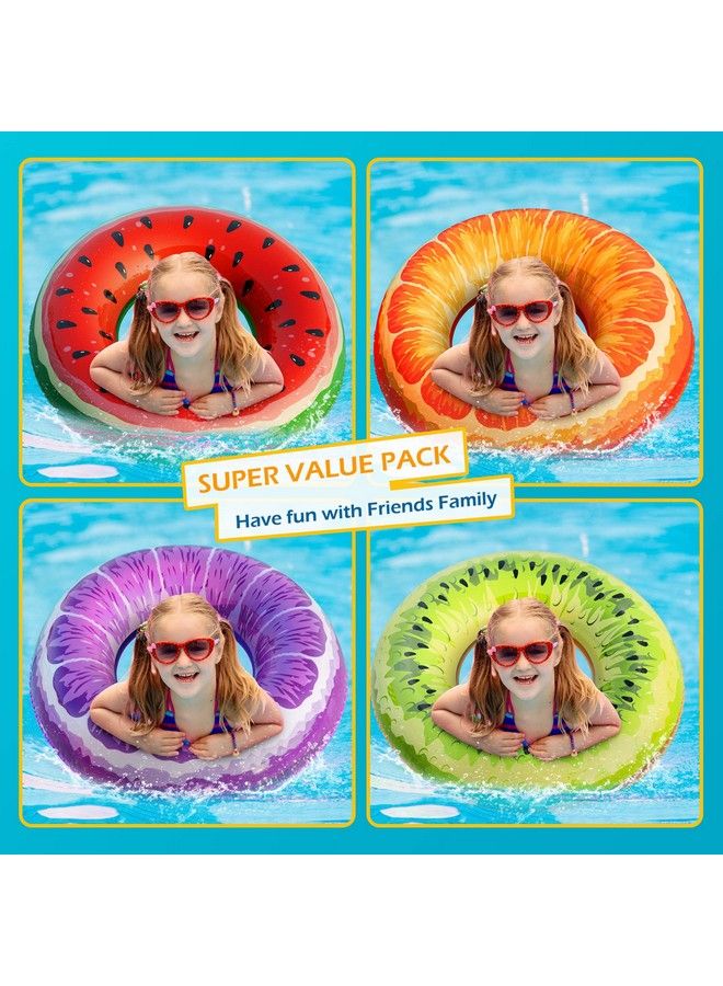 Inflatable Pool Floats Kids 4 Pack Floaties Pool Tubes Swim Rings Fruit Water Floaty Watermelon Kiwi Orange Grape Inflatable Pool Toys Float For Swimming Pool Party Lake Beach Kids Adults