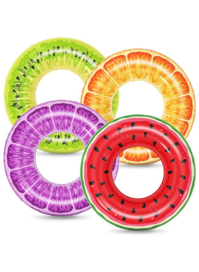 Inflatable Pool Floats Kids 4 Pack Floaties Pool Tubes Swim Rings Fruit Water Floaty Watermelon Kiwi Orange Grape Inflatable Pool Toys Float For Swimming Pool Party Lake Beach Kids Adults
