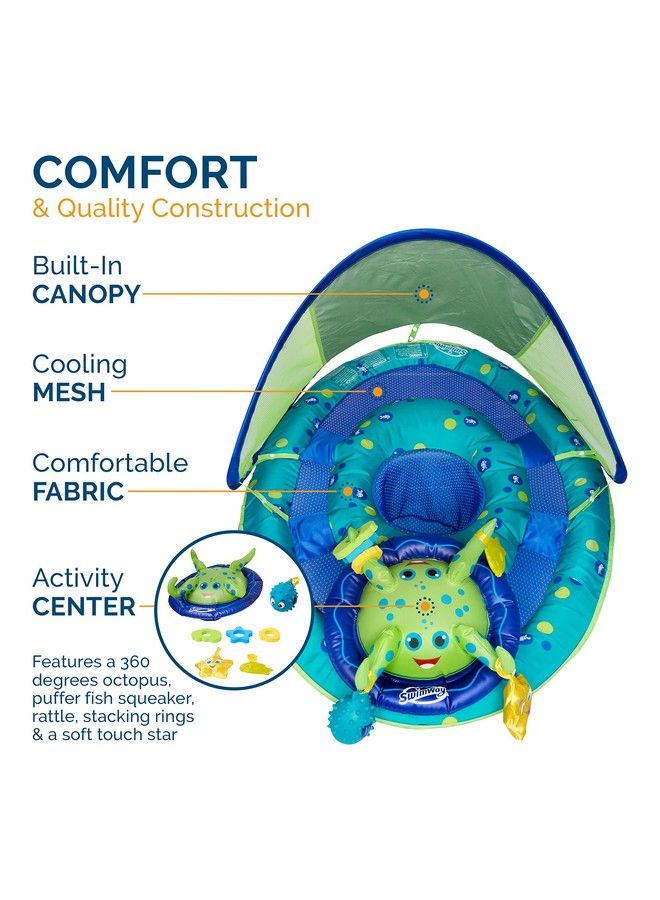 Baby Spring Float Activity Center With Adjustable Canopy And Upf Sun Protection Green Octopus