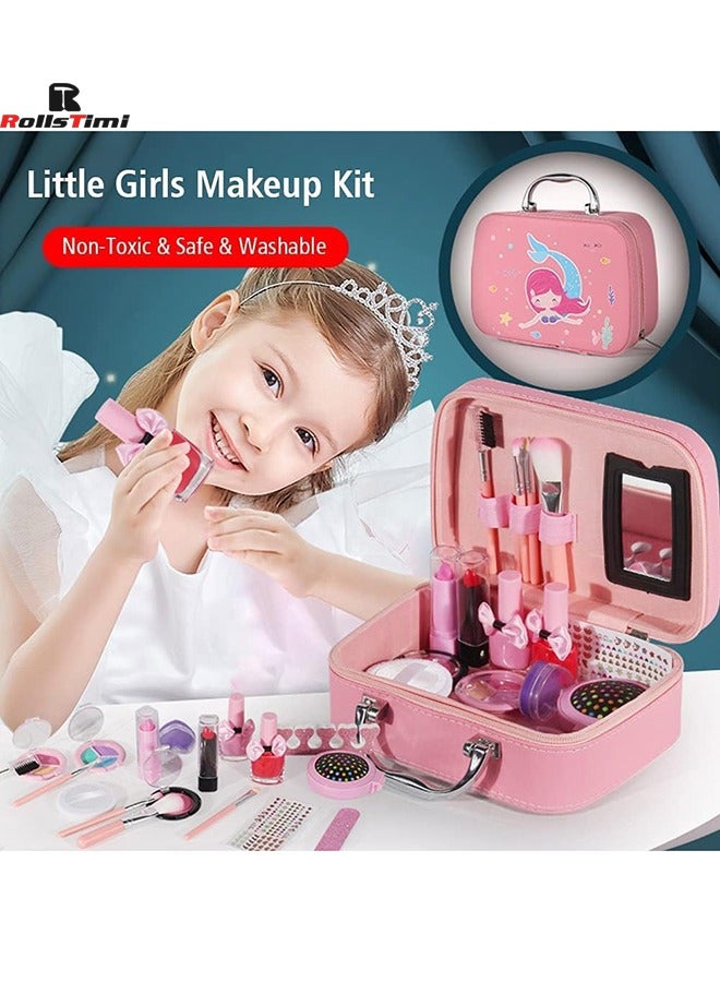 Girls Makeup Kit Set Cosmetics Play with Carry Case for Little Girls Party Game Birthday Gift,Pink