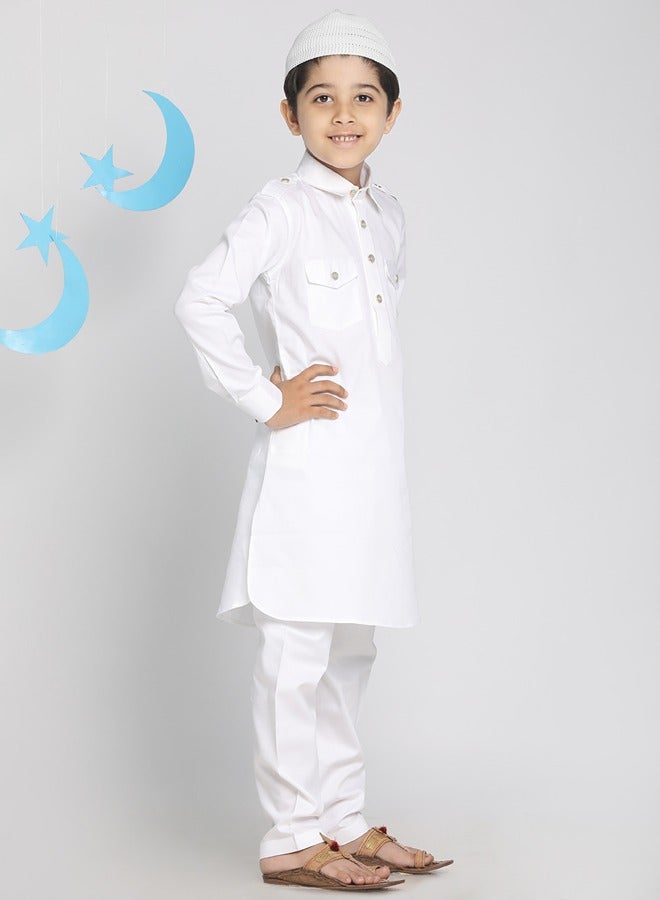 Boys' Aqua And White Kurta Pyjama Set