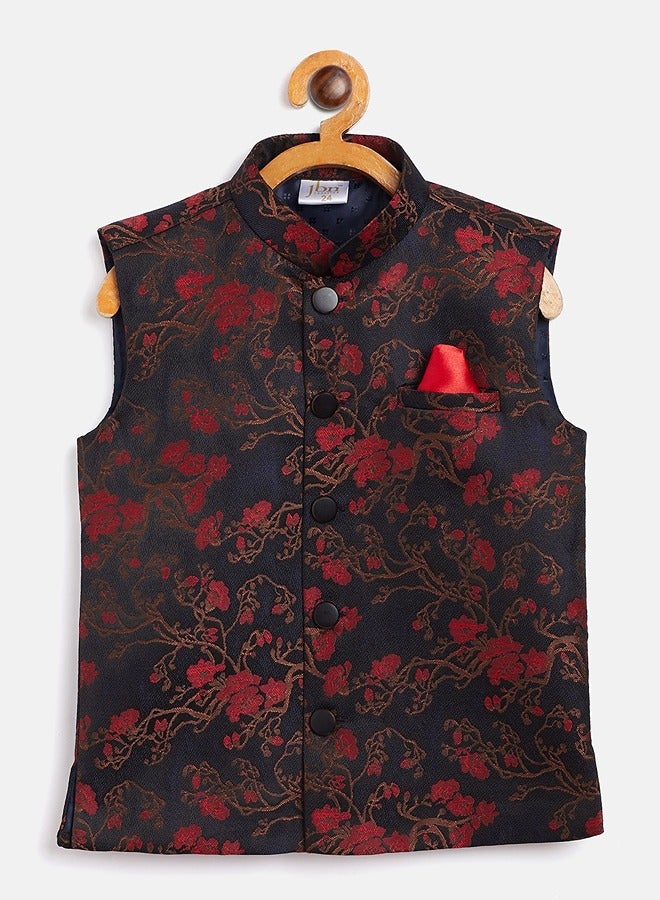 Boys' Maroon And Black Nehru Jacket