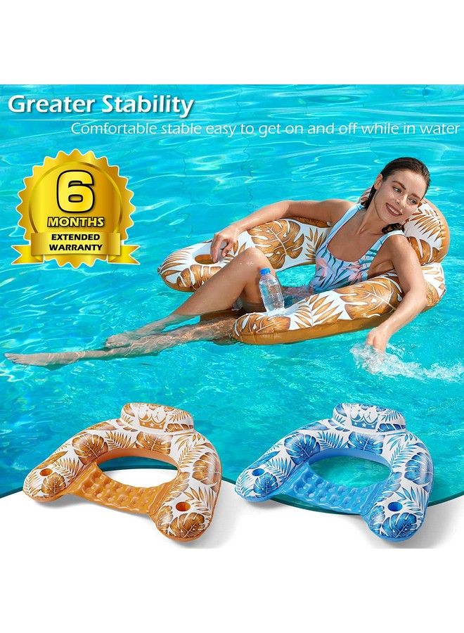 Inflatable Pool Float Chair 2 Pack Floating Pool Chair Lounge Floats For Swimming Pool Water Chair Pool Lounger With Cup Holder Pool Toy Party Floaties For Adults