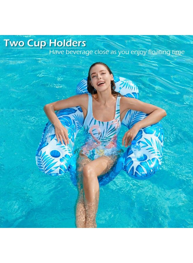 Inflatable Pool Float Chair 2 Pack Floating Pool Chair Lounge Floats For Swimming Pool Water Chair Pool Lounger With Cup Holder Pool Toy Party Floaties For Adults