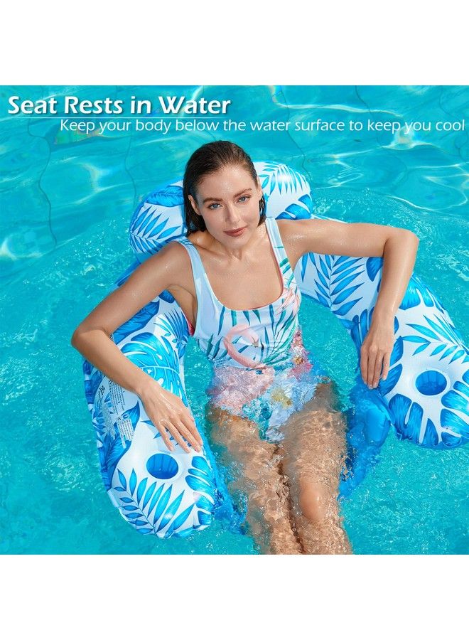 Inflatable Pool Float Chair 2 Pack Floating Pool Chair Lounge Floats For Swimming Pool Water Chair Pool Lounger With Cup Holder Pool Toy Party Floaties For Adults