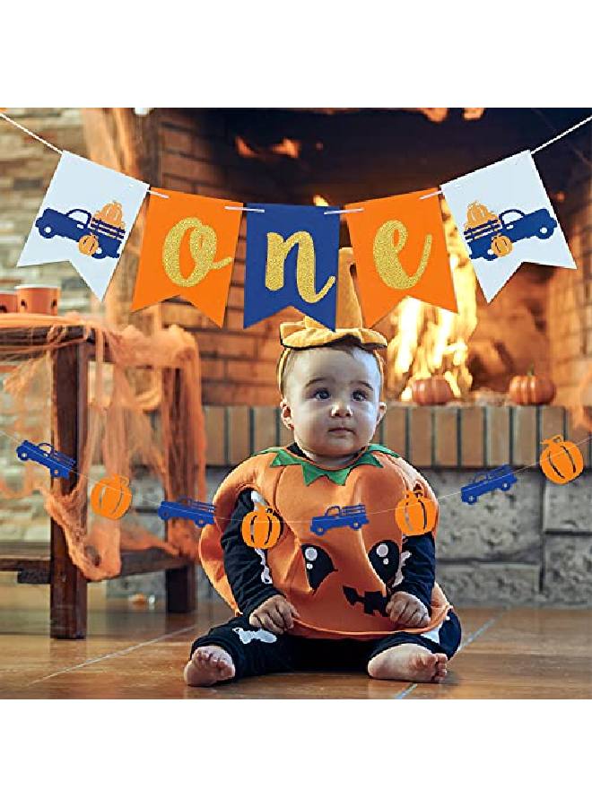 Pumpkin One Birthday Banner And Pumpkin Truck Birthday Garland Banner Fall Harvest Themed First Birthday Banner Decorations Thanksgiving Fall Pumpkin Themed 1St Birthday Party Decorations Supplies