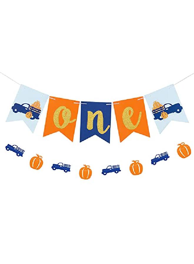 Pumpkin One Birthday Banner And Pumpkin Truck Birthday Garland Banner Fall Harvest Themed First Birthday Banner Decorations Thanksgiving Fall Pumpkin Themed 1St Birthday Party Decorations Supplies