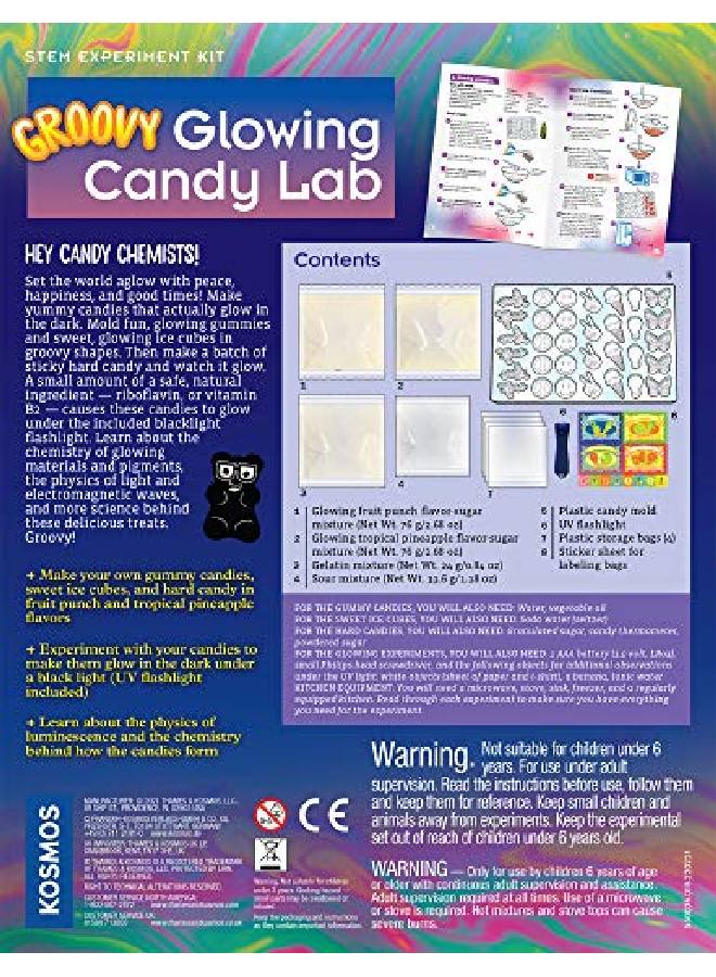 Groovy Glowing Candy Lab Stem Kit ; Make Glowinthedark Candies Ice Cubes ; Explore Luminescence & Chemistry Of Gummies ; Cool Ss Flavors Safe To Eat ; Includes Led Flashlight