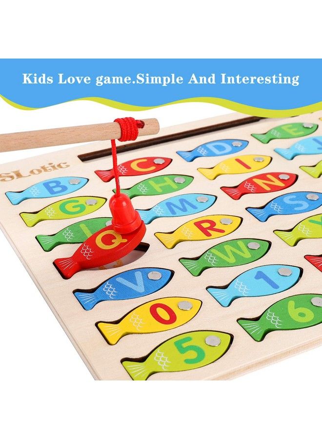 Magnetic Wooden Fishing Game Toy For Toddlers Alphabet Abc Fish Catching Counting Learning Education Math Preschool Board Games Toys Gifts For 3 4 5 Years Old Girl Boy Kids