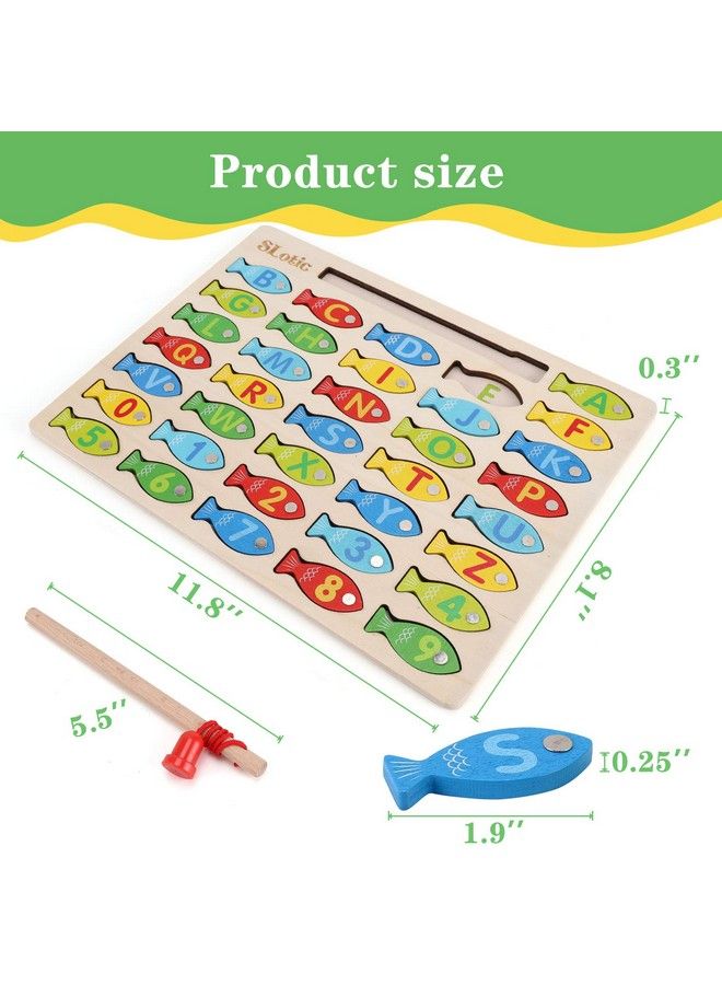 Magnetic Wooden Fishing Game Toy For Toddlers Alphabet Abc Fish Catching Counting Learning Education Math Preschool Board Games Toys Gifts For 3 4 5 Years Old Girl Boy Kids