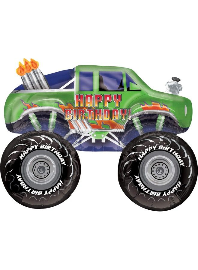 31 Inch Green Happy Birthday Monster Truck Foil Balloon