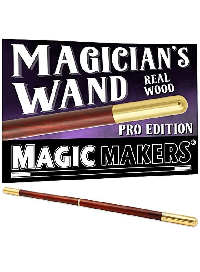 Magic Wand Pro Model Real Wood With Golden Metal Tips Magician'S Choice