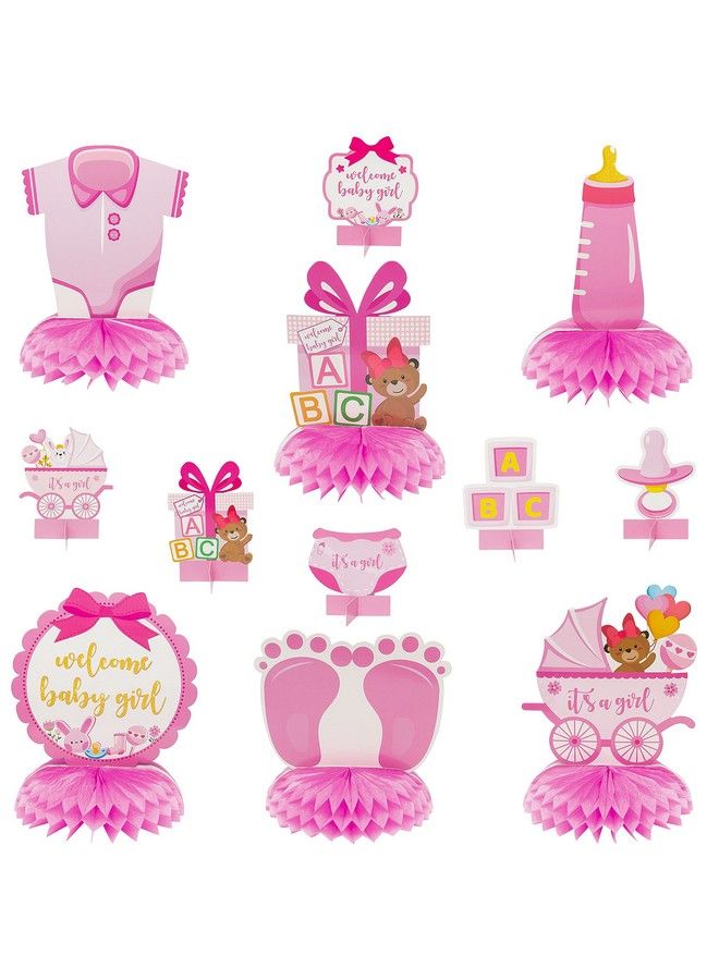 12Pcs Pink Baby Shower Party Centerpieces It A Girl Baby Shower Honeycomb Decoration Welcome Baby Girls Gender Reveal Party Table Topper Decorations Newborn Baby Party Favors Photo Booth Props