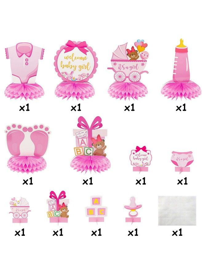 12Pcs Pink Baby Shower Party Centerpieces It A Girl Baby Shower Honeycomb Decoration Welcome Baby Girls Gender Reveal Party Table Topper Decorations Newborn Baby Party Favors Photo Booth Props