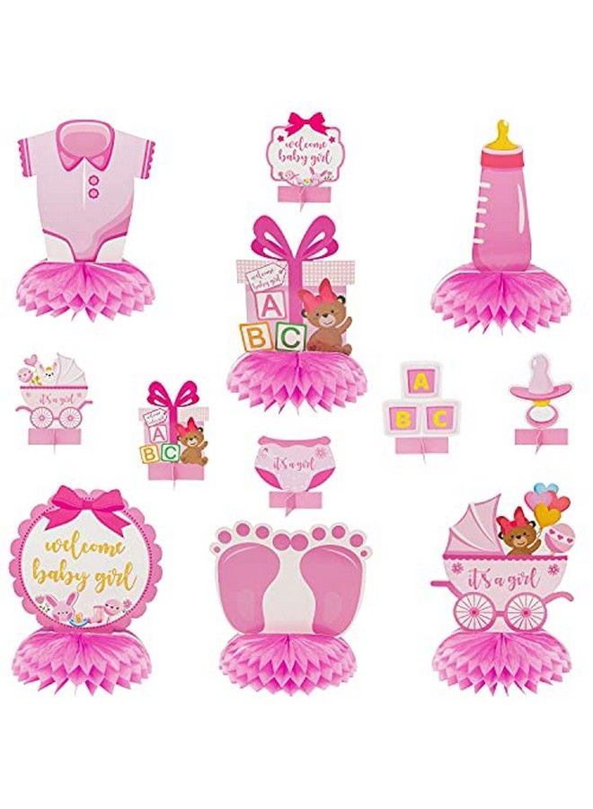 12Pcs Pink Baby Shower Party Centerpieces It A Girl Baby Shower Honeycomb Decoration Welcome Baby Girls Gender Reveal Party Table Topper Decorations Newborn Baby Party Favors Photo Booth Props