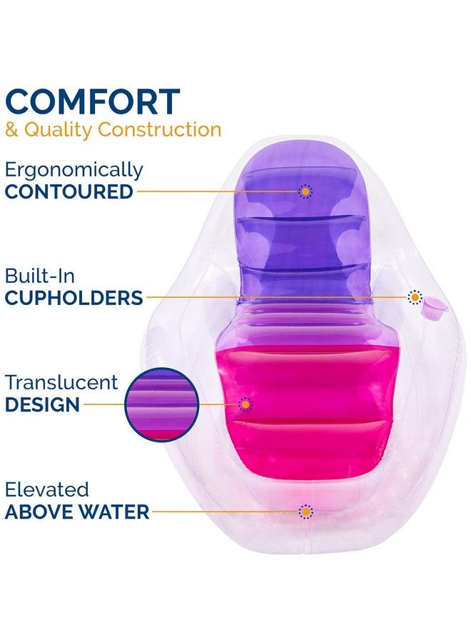 Dry Float Lounger Pool Float Translucent Inflatable Recliner Chair For Adults With Fast Inflation Foot Rest & Cup Holder