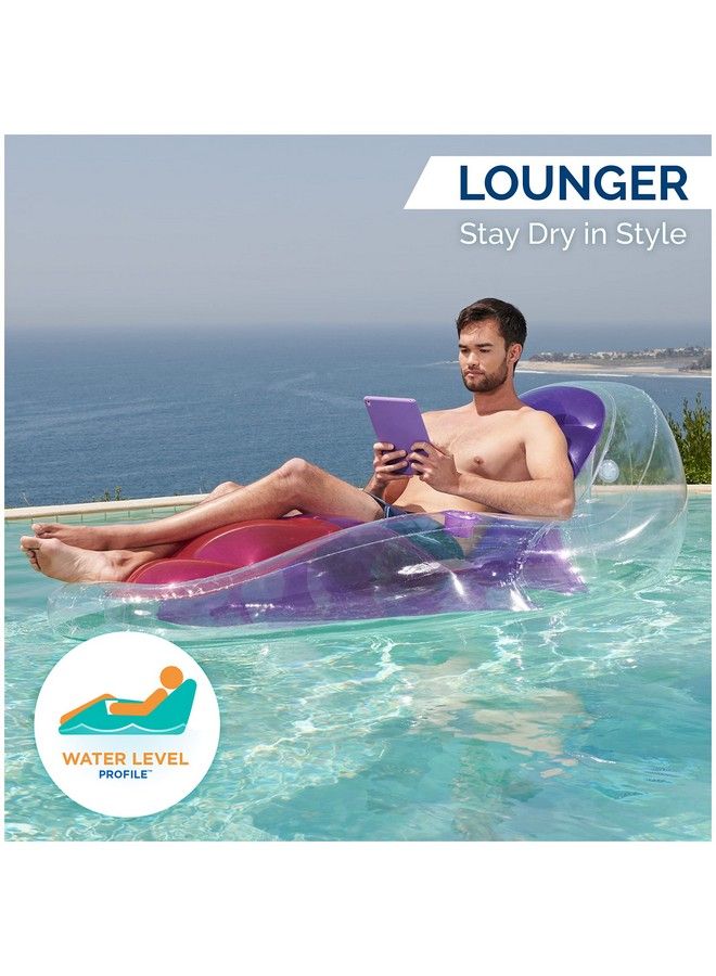 Dry Float Lounger Pool Float Translucent Inflatable Recliner Chair For Adults With Fast Inflation Foot Rest & Cup Holder