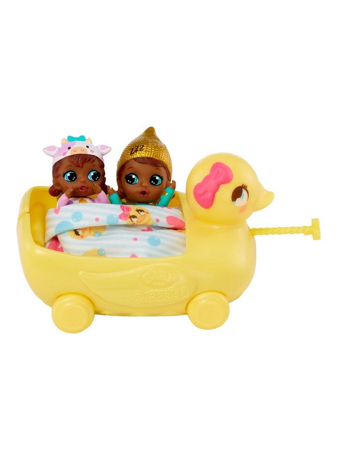 Mini Babies Playset Unwrap Surprise Twins Or Triplets Collectible Baby Dolls With Soft Swaddle, Blanket, Ducky Pull Toy Series 3 Multicolor