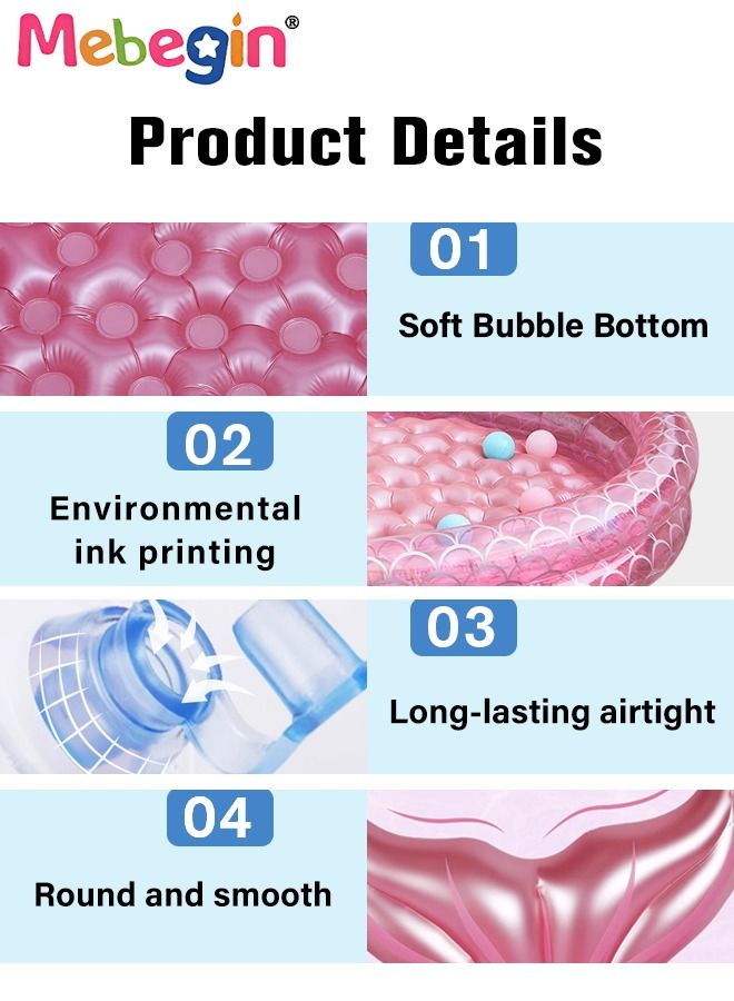 Kids Inflatable Mermaid Paddling Pool, Safe Inflatable Swimming Pool with Enchanting Mermaid Tail Design, 120cm Diameter, Crafted with High-quality Materials, Suitable for Outdoor, Garden, Backyard and Summer Water Party