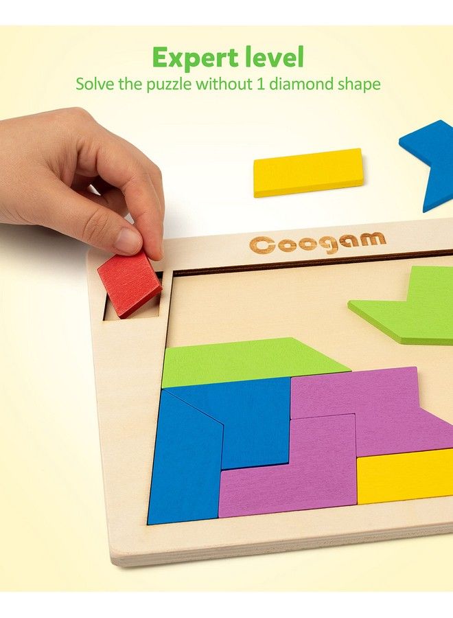 Wooden Puzzle Blocks Geometric Tangram Brain Teasers Jigsaw 3D Logic Iq Game Colorful Shape Pattern Montessori Stem Educational Toys Gift 60 Challenges For All Ages