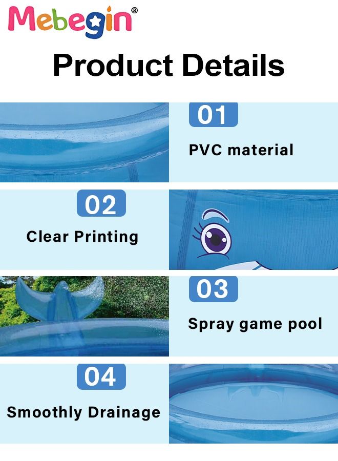 175*62cm Whale Shape Inflatable Swimming Pool, Thickened Inflatable Lounge Pool Ball Pit, Cool Summer Swimming Pool Game, Suitatble for Family Use, Outdoor, Garden, Backyard and Summer Water Party