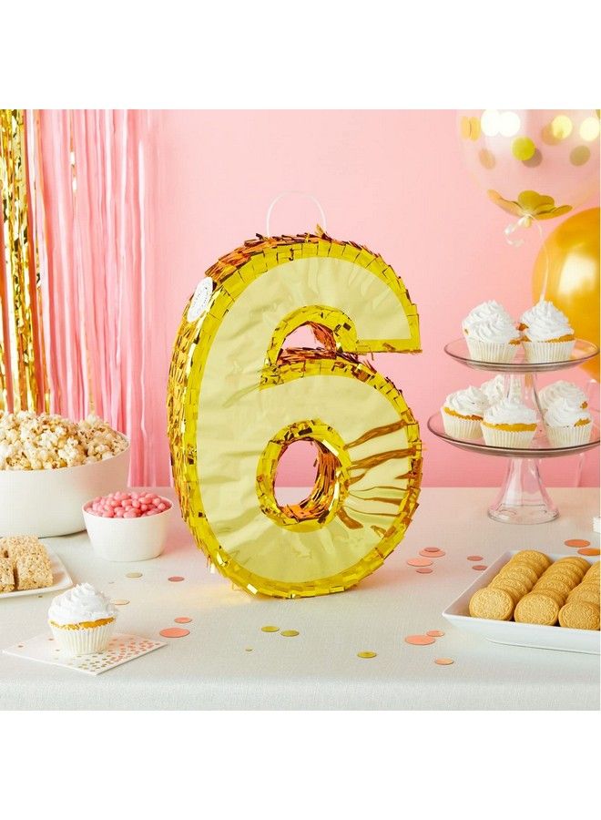 Gold Foil Number 6 Pinata For 6Th Birthday Party Decorations, Centerpieces, Anniversary Celebrations (Small, 15.5 X 10.5 X 3 In)