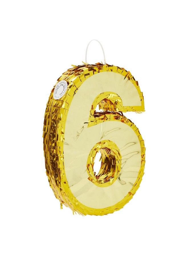 Gold Foil Number 6 Pinata For 6Th Birthday Party Decorations, Centerpieces, Anniversary Celebrations (Small, 15.5 X 10.5 X 3 In)