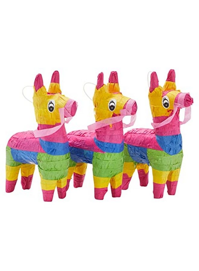 3 Piece Mini Rainbow Donkey Pinata Set For Cinco De Mayo Party Decorations, Birthdays, Mexican Fiesta Supplies (4 X 7.5 X 2 In)