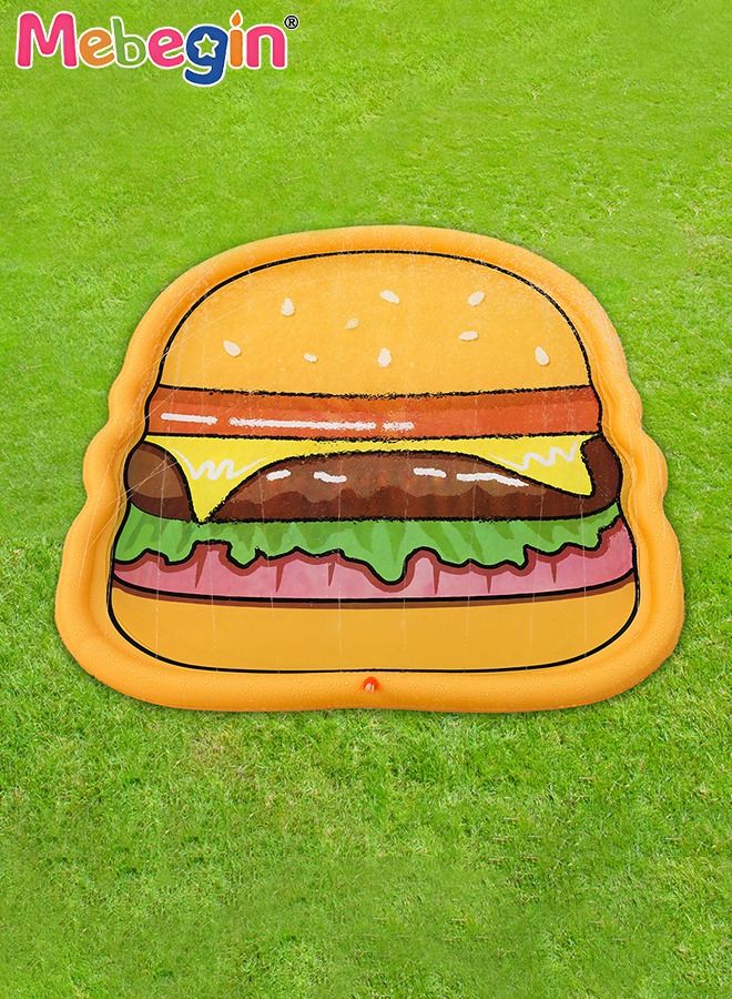 Hamburger Shape Water Mat, Non-Slip Splash Pad for Kids and Pets, Foldable Splash Pad, Inflatable Sprinkle and Splash Water Play Mat, Summer Spray Inflatable Water Toy, Suitable for Lawns, Gardens, Swimming Pools and Parties, 170*170cm