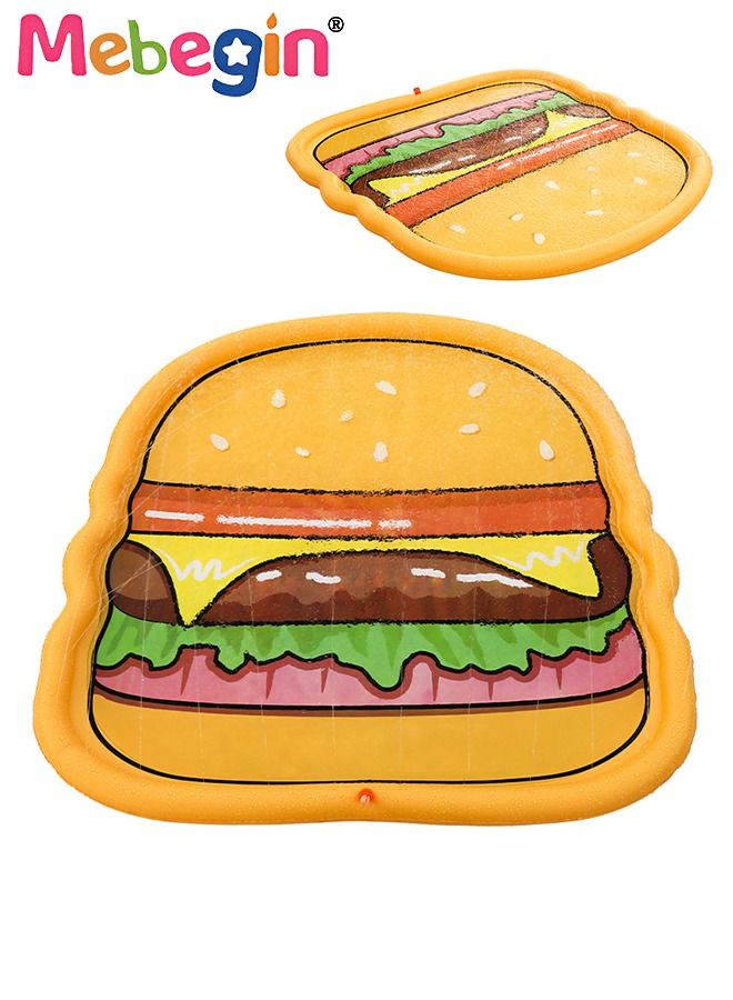 Hamburger Shape Water Mat, Non-Slip Splash Pad for Kids and Pets, Foldable Splash Pad, Inflatable Sprinkle and Splash Water Play Mat, Summer Spray Inflatable Water Toy, Suitable for Lawns, Gardens, Swimming Pools and Parties, 170*170cm